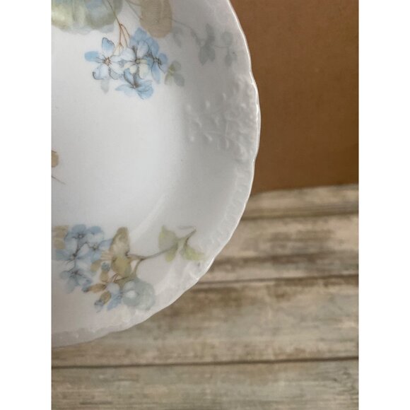 Vintage Haviland Limoges France Blue Floral Embossed Bowls & Saucer Set of 4 - Picture 4 of 14